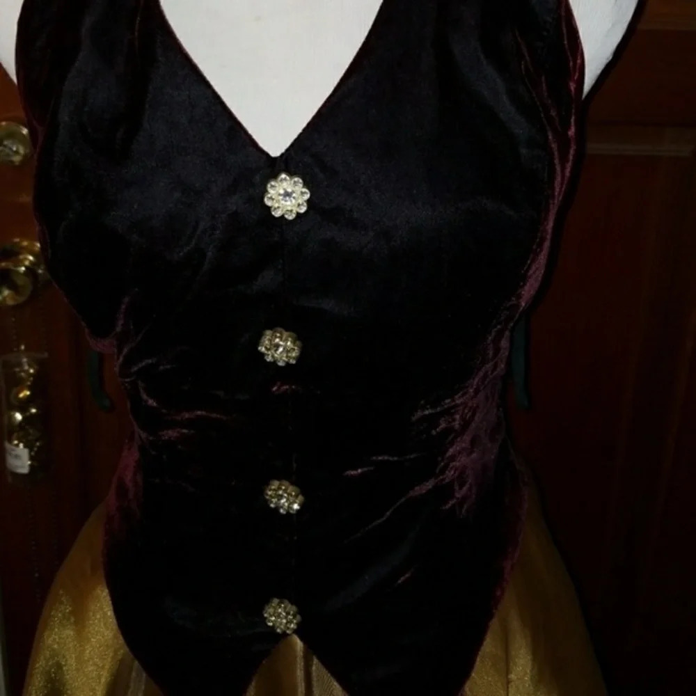Vintage  70's  Golden & velvet halter‎ dress - Picture 2 of 9